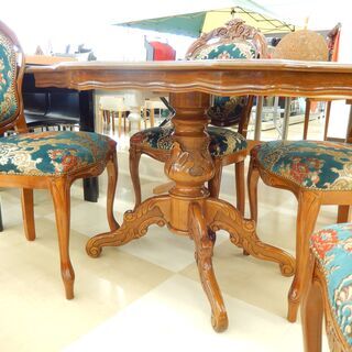 アンティーク調　ダイニングセット　花柄