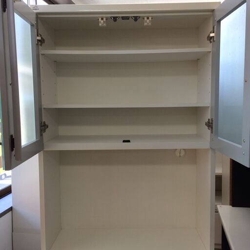 マルミツ（現：ニトリファニチャー） J402 キッチンボード 食器棚 80KB-SI ホワイト／グレー 800×420×2000 クリーニング済み -  食器棚、キッチン収納