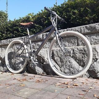 ユーロテイストかな　落ち着いたガンメタリックのマウンテンバイクのフレームで街乗りシングルギヤを組みました