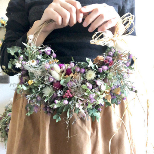 完売にて受注生産 ユーカリと花々のリースブーケ