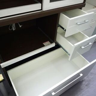 キッチンボード 幅89cm 鏡面白×こげ茶 家電ボード 食器棚キッチン収納 