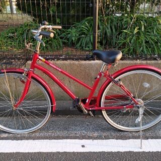 【修理しました】中古自転車　シティサイクル【赤】【変速なし】