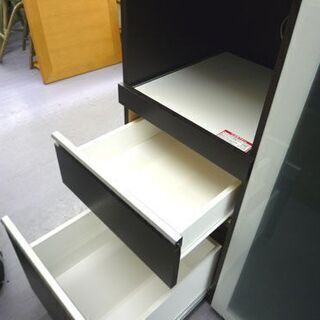 ニトリ キッチンミドルボード 幅120cm レンジ台 食器棚 鏡面白×こげ茶 カウンター