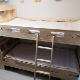 木製2段ベッド　無垢材　マット付き