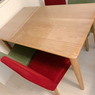 美品☆北欧 ナチュラル おしゃれ B-Company ダイニングテーブル5点セット 透明シート付き☆