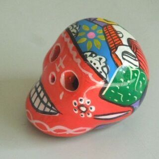 【ご成約】メキシコ土産 陶器のカラフルなスカル（頭蓋骨）