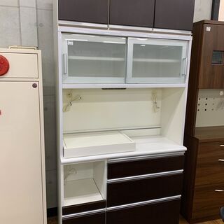 株式会社　長　カップボード　ダークブラウン×ホワイト　※キズ・ヨゴレ有　売場展開中！！！ 株式会社 長 カップボード ダークブラウン×ホワイト ※キズ・ヨゴレ有