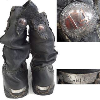 14th Addiction メンズ レザーブーツ 40 約25cm ペコス ブラック 黒 革 フォーティーンスアディクション 靴  ☆ PayPay(ペイペイ)決済可能 ☆ 札幌市 豊平区 平岸 アウトレットモノハウス 14th Addiction メンズ レザーブーツ 40 約25cm ペコス ブラック 黒 革