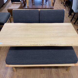 ニトリ　ベンチダイニングセット　OAKEST　ナチュラル×グレー　※クッション毛羽立ち有、背もたれクッション固定棒欠品　売場展開中！！！ ニトリ ベンチダイニングセット OAKEST ナチュラル×グレー ※クッション
