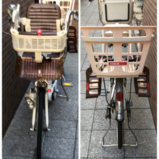 【受渡し決定しております。】アサヒ自転車子供2人乗せ・3段変速・BAA ヘルメット2個・後カゴ付き\'\'おもちゃ付き
