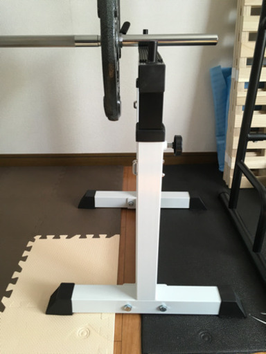 トレーニング器具 バーベル(直径28ｍｍ、160cm)、セーフティスタンド