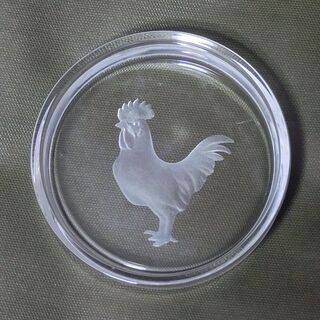 ニワトリ柄ガラス皿（キー置き・コイン入れ）雄鶏