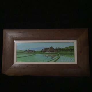 真作保証 羽中田晴夫 「遠野新緑」 肉筆油彩　66×36　未使用保管品