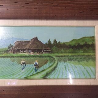 真作保証 羽中田晴夫 「遠野新緑」 肉筆油彩　66×36　未使用保管品