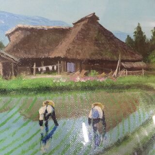 真作保証 羽中田晴夫 「遠野新緑」 肉筆油彩　66×36　未使用保管品