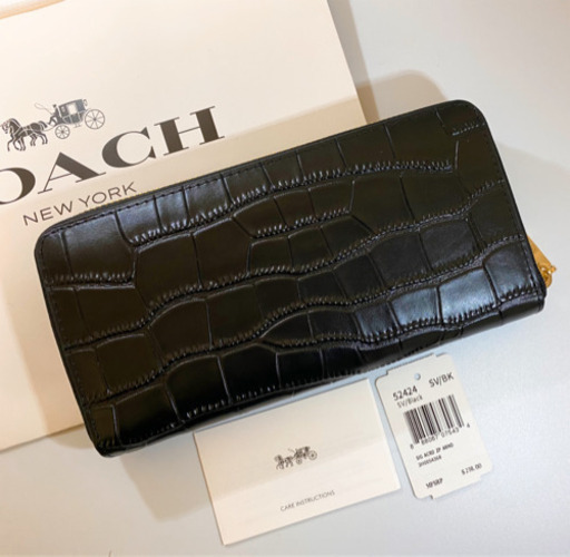 新品未使用 クロコ型押し COACH/コーチ 長財布 ブラック-