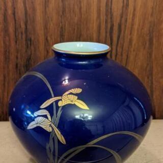 花瓶　紺色　陶器　