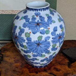 花瓶　陶器　ブルー花柄