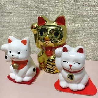 黄金招き猫　白招き猫　白招き猫爪楊枝入れ