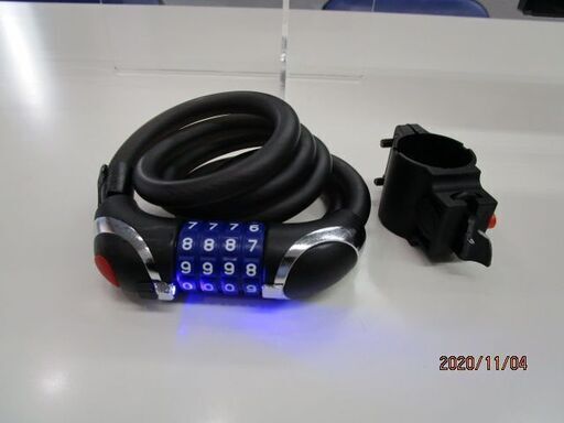 Foloda 自転車ロック ledライト付き 長1200mm 横断面直径12mm カギ不要