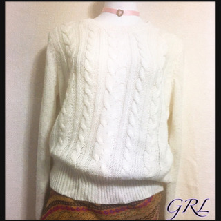 [GRL]ケーブル編み ニット 白 セーター LサイズOK