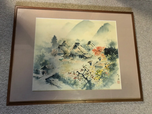 茅葺屋根 画 骨董 絵画 絵 アンティーク 伝統文化 歴史 日本画
