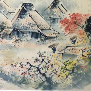 茅葺屋根 画 骨董 絵画 絵 アンティーク 伝統文化 歴史 日本画