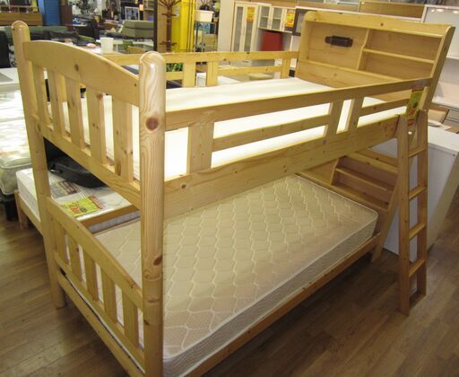 R058 パイン材 天然木２段ベッド 二段ベッド マットセット