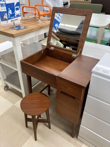 中古美品 ニトリ 三面鏡ドレッサー NノワルLBR ライトブラウン 椅子付 44×