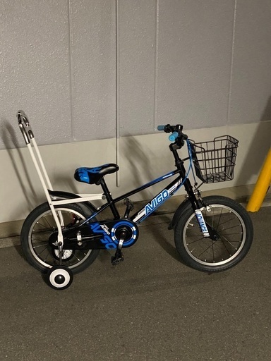 16インチ　幼児用自転車　ブラック/ブルー　アシストバー付き　美品