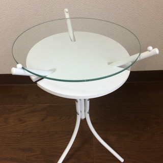 コーナーテーブル コーヒーテーブル 白色 ガラス板 円形 おしゃ...