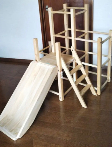 【お取引完了】組み立て式 木製滑り台付きジャングルジム