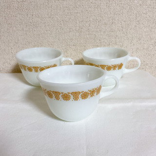 OLD PYREX ゴールデンバタフライ ミルクグラス　カップ3p