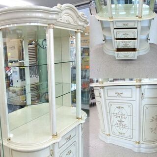 イタリア製 サルタレッリ フローレンス カップボード キャビネット 白家具 アンティーク調 飾り棚 ダウンライト付