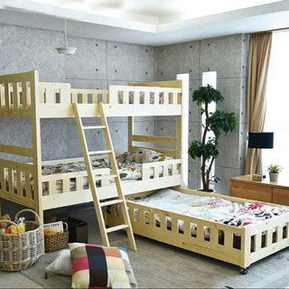 白木製＊3段ベッド＊スライド式＊使用期間5ヶ月美品！