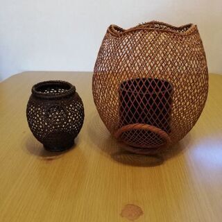 【ネット決済】竹細工、花器　H22cm