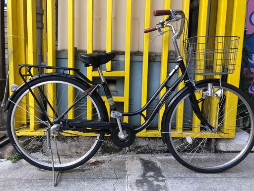 《レンタサイクル店使用　自転車整備士整備済み！》㊽中古車　26インチ　シティサイクル　ブラック　3段変速付き