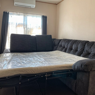 ソファー　クイーンサイズベッド付(グレー)