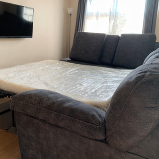 ソファー　クイーンサイズベッド付(グレー)