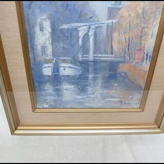 伊藤仁「塔と運河とはね橋（アムステルダム）」 油絵・油彩画 絵画 伊藤仁 「塔と運河とはね橋（アムステルダム）」 油絵・油彩画