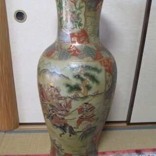 価格交渉可能：陶器 大型飾り壺 薩摩焼？・武者絵 花器 置物 オブジェ 