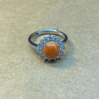 指輪 リング ヒスイ 本翡翠 オレンジ色 無化学加工 フリーサイズ 誕生日プレゼント 本物保証