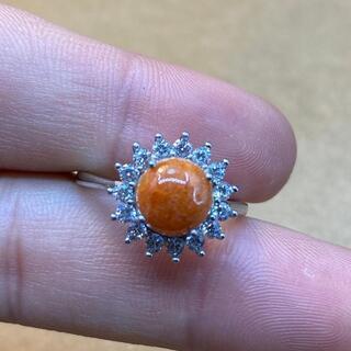 指輪 リング ヒスイ 本翡翠 オレンジ色 無化学加工 フリーサイズ 誕生日プレゼント 本物保証