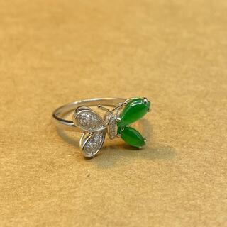 指輪 リング 蝶々 本翡翠 氷ヒスイ 緑色 誕生日プレゼント 天然石 鑑別書有