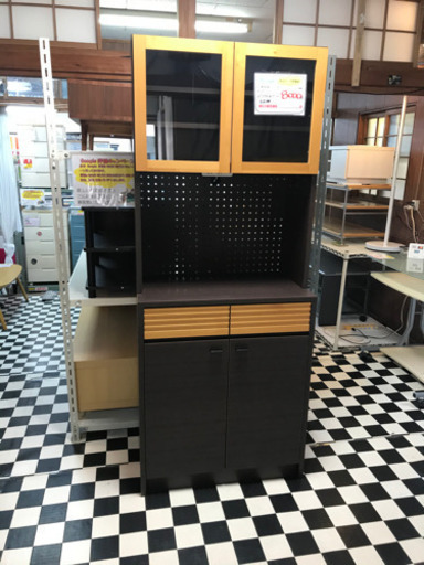 【リサイクルサービス八光　田上店　配達・設置OK】ガルト　ダークブラウン×ベージュ　食器棚