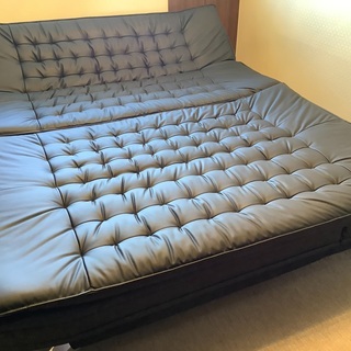 美品　合皮ソファベッド　キングサイズベット　2個セット　(Nシールド ロック BK)