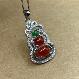 ネックレス ピアス 3点セット フリーサイズ 本翡翠 ヒスイA貨 赤 ひょうたん 本物保証