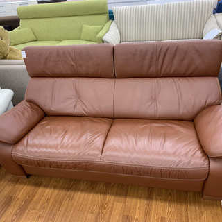 【価格見直し】karimoku　2人掛けレザーソファ ブラウン　【トレファク所沢店】