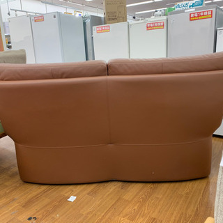 【価格見直し】karimoku　2人掛けレザーソファ ブラウン　【トレファク所沢店】
