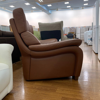 【価格見直し】karimoku　2人掛けレザーソファ ブラウン　【トレファク所沢店】